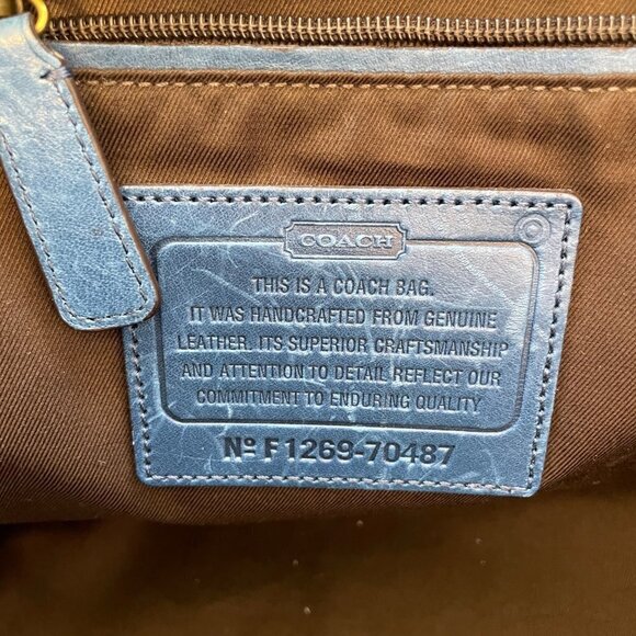 Coach Bleecker Legacy Weekend Leather Tote Travel Bag Blue - Picture 10 of 12